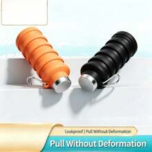 Portable Collapsible Water Bottle - Lightweight Silicone Bottle 500ml,  Leak-Proof And Foldable For Gym, Travel, Hiking, Camping, And Everyday Use (Black) - 黑色 - 查看 6
