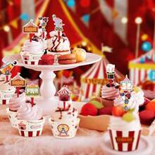 48 Pack Circus Cupcake Toppers And Wrappers Carnival Party Cake Decoration For Carnival Theme Birthday Party Baby Shower Supplies - 馬戲團 - 查看 5