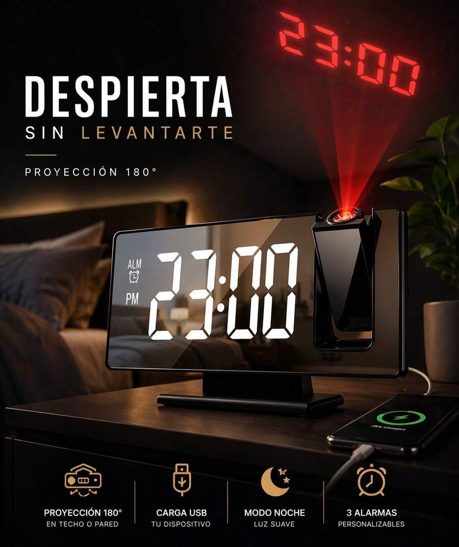 Reloj digital multifuncional con proyección LED, reloj despertador digital inteligente de pantalla colorida para dormitorio, escritorio, regalos, cumpleaños, graduación, decoración de habitación, decoración escolar, sorpresa escolar, decoración de dormitorio, decoración del hogar