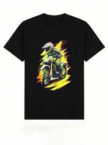 Women's Soft And Casual Short-Sleeved T-Shirt With A Round Neck, Biker Style, Motorcycle Rider, Racing, WRC, Mechanic, 90s American Street Style, Sporty Style, Off-Road, Competitive Sports. White. - 黑色 - 查看 8