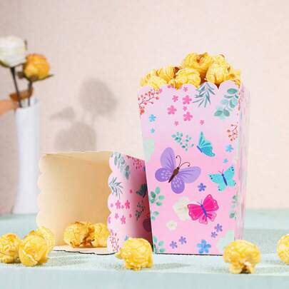 Pastel Pink Butterfly & Floral Popcorn Boxes, Disposable Paper Snack Containers With Watercolor Flower Print, 4.52x2.95x2.16 Inch Treat Boxes For Garden Themed Party, Bridal Shower, Spring Celebration, Backyard Tea Party, Movie Night, Carnival, Outdoor Picnic, Party Favors, Candy Buffet, Dessert Table Decor, Sturdy Paper Popcorn Holders Multi Size Optional With 10PCS 20PCS 50PCS 100PCS For All Adult Celebration Occasions