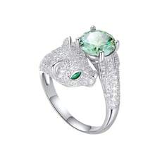 Un anillo de aleación con cabeza de leopardo, un anillo de lujo ligero con diamantes completos, un anillo de moda personalizado de alta gama para parejas - Verde - Ver 9