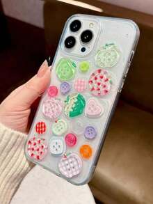 Cute 3D Button Lattice Clear Epoxy Soft Phone Case Compatible With IPhone 16 15 14 13 Pro Max17/17pro/17promax Stylish Lovely Girl Shockproof Back Cover - Multicolor - View 3