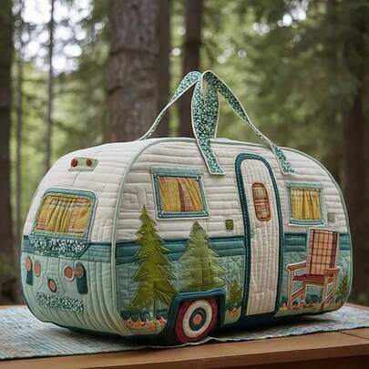 Extra-Large Quilted Travel Bag| Multi-Functional Zipper Closure,  Travel Style, Machine-Washable Material, Multi-Color Printed Designs.Features: Tie-Dye Cartoon And Anime, Oil Paintings, Plants, Starfish, And Bus-Themed Patterns.