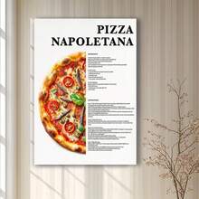 Enmarcado Póster con receta de pizza napolitana: auténtica guía italiana de pizza Margherita y Napoletana con ingredientes e instrucciones, tabla de cocina italiana para la cocina, decoración de pared para pizzerías, impresión artística en lienzo , 2D plano, perfecto para la decoración de habitaciones. - Enmarcado - Ver 2