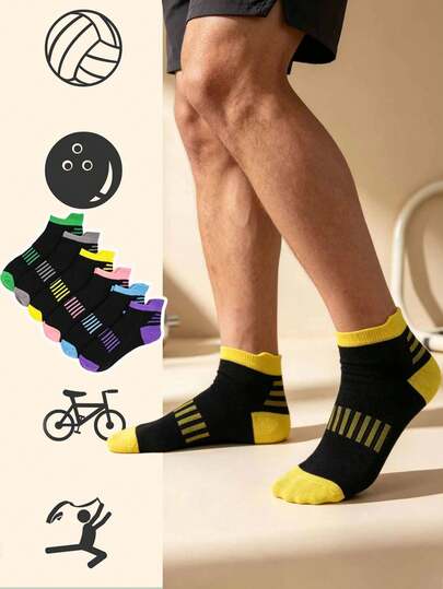 6 đôi tất nam mới, 6 màu, tất thể thao dệt kim mỏng, thoải mái, nhanh khô, bền, tất cổ ngắn cho nam.