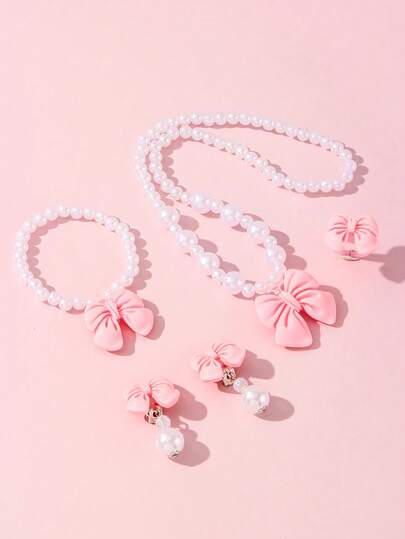 Bộ 5 món trang sức hạt cườm hình nơ dễ thương cho bé gái, thích hợp đi học, mặc hàng ngày và dự lễ hội.