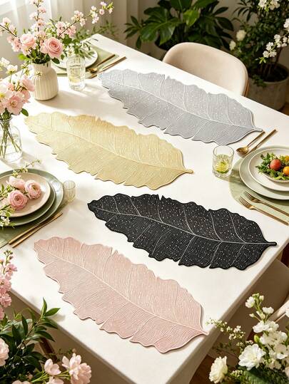 1pc Feather Table Runner, Suitable For Restaurant Dining Table Decor, Protect Tabletop, Banana Leaf Table Runner, Wedding Party Table Mat, Birthday Banquet Placemat, Outdoor Country Party Table Runner