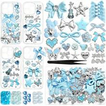 Junk Case Charms, DIY Phone Case Decor Kit With Cute Bows, Flatback Pearls, Letter Beads & Aesthetic Big Decor For Personalization - Sweet Blue - View 2