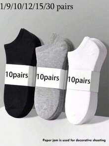 1/5/10/15/20/30 Pairs Unisex Socks, Sports Socks, White/Black/Grey Ankle Socks, Invisible Socks, Solid Color Simple Fashion, Suitable For Daily Casual Wear - Multicolor - View 18