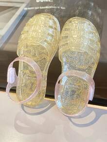 Kids Jelly Soft Bottom Closed Toe Sandals, Summer Girls Plastic Shoes, Toddler Crystal Shiny Colorblock Princess Shoes, Minimalist Academy Style Beach Shoes - Gold - View 16