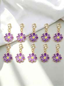 10pcs/Set Mini Daisy Flower With Lobster Clasp Keychain, Y2K Floral Bag Accessories Set, Car Decor, Backpack Pendant, Suitable For School, Cute Goth Style - Purple Eight-petal - View 6