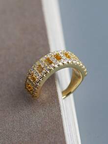 925纯银奢华珠宝锆石耳环，18K镀金锆石耳环，女士日常佩戴 - Zircon Cuff Earrings - 查看 7