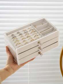 1 pieza Caja de joyería de acrílico transparente de 3 niveles, caja de almacenamiento de joyería de gran capacidad, estuche de exhibición de joyería con estilo de cajón, adecuado para guardar aretes, anillos, pulseras, collares, pulseras - caja de almacenamiento - Ver 1