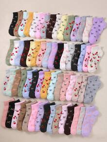 10/20 pares de calcetines con volantes y lazos de colores aleatorios, calcetines con lazos, calcetines para estudiantes de regreso a la escuela, calcetines simples, casuales y cómodos - Multicolor - Ver 8