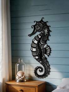 1pc Seahorse Metal Wall Decor - Modern Minimalist Coastal Decoration, Elegant Hanging Sculpture, Suitable For Living Room, Office, Housewarming Gift - Durable Iron Construction - Ocean Theme Home Decor, Artistic Laser Cut Design, Exquisite Texture - A - View 2