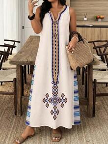 Weeklong Vestido casual de verano de talla grande con cuello con muesca y decoración de botones en unicolor - Multicolor 9 - Ver 1