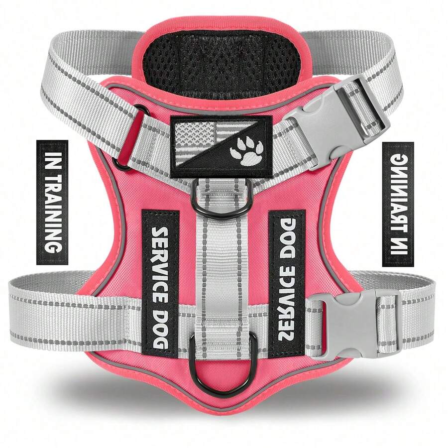 Harness, Reflective Dog Vest Harness With 5 PCS Patches, Adjustable Soft Oxford Pet Harness, Inner Layer Mesh, Easy To Control For Dogs - Camellia - View 1