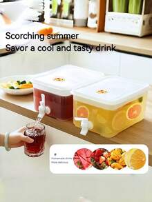 1pc Large Capacity Refrigerator Water Dispenser Pitcher With Faucet, Sealed Leak-Proof Beverage Dispenser, Summer Home Iced Drink Juice Tea Storage Container For Party Picnic - White - View 3