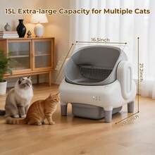 Self-Cleaning Cat Litter Box , Open-Top Automatic Cat Litter Box With Safety Protection, App Control, Odor-Free, Safety Sensors Protection, Odor Control Includes 2 Roll Liners,Large Waste Bin, Cream White,Gift For Cat Owners - View 6