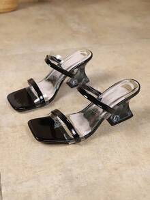 Sandal Hak Tinggi Transparan Warna Cerah untuk Wanita, Sandal Hak Tinggi Modis untuk Pemakaian Sehari-hari - Hitam - View 6