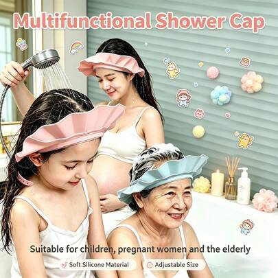 1pc Waterproof Baby Shampoo Shield - Soft Eye & Ear Protection Bath Cap, Unisex Adjustable, Bathroom Essential, Gentle Shampooing, Soft Waterproof, Suitable For Children Bathing, Multiple Colors Available, Applicable For Christmas, Halloween, Autumn Decor, Back To School