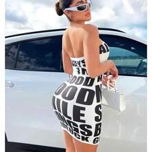 Nuevo Vestido Bustier con Estampado de Letras Estilo Europeo y Estadounidense para Mujer, Vestido Sexy y Elegante para Mujer - Blanco - Ver 3
