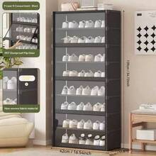 Dustproof Shoe Cabinet With Transparent Flip Cover, Large Capacity Shoe Organizer, Sturdy And Durable, Suitable For Small Apartments, No Installation Required - Black - View 14