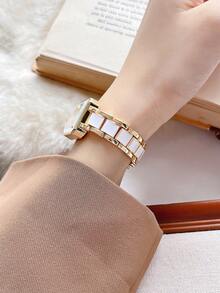Premium Brand Luxury Fashion Women's Quartz Watch, Rectangular Dial, Analog Display Wristwatch, Dreamy Elegant Party Style Cute Women's Clock Gift Watch, New Arrival - White - View 5