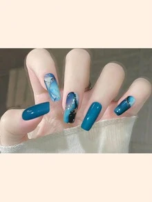 全贴式指甲油贴纸 1 张经典款闪光自粘式 DIY 美甲贴条，适用于节日美甲装饰 - 薄荷藍 - 查看 5