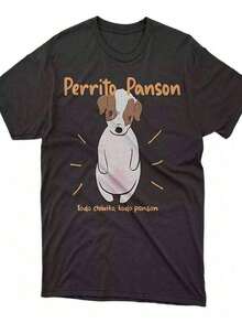 T-shirt pour homme avec un adorable chien et des phrases en espagnol ("Perrito Panson" "Todo chikito, todo panson") Coton 220g - Noir - Voir 1
