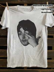 Fun Beatles Graphic T-Shirt For Men And Women - Vintage Band Band T-Shirt, Lightweight And Breathable, 100% Cotton, Oversized Crew Neck And Short Sleeves For Casual Wear, Parties And Everyday Wear - Unisex Retro Style Adult Garment With An Iconic Black And White Musical Note Print, Double Needle Stitching, Machine Washable, Perfect Gift For Music Lovers, Band T-Shirt. - 白色 - 查看 2