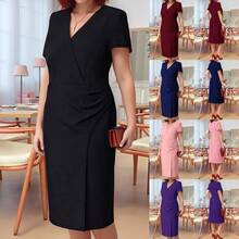 Plus Size Women's Solid Color Short Sleeve Dress Elegant Casual Summer Loose Fit Midi Dress - Purple - View 6