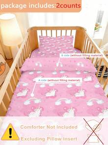 1 Set Pink Unicorn Print Baby Bedding Set, Cute & Sweet Style Polyester Crib Bedding, Soft & Breathable Crib Sheet & Pillowcase, Perfect For Nursery & Toddler Room - Multicolor - View 4