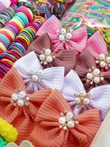 5/10/852PCS Macaron Color Cute Gentle Girl Hair Accessory Set, Includes Pearl Large Bow Hair Clips, High Elasticity Seamless Hair Ties, Flower Claw Clips, Rabbit Ear Hair Ties, Disposable Small Rubber Bands, Suitable For Girls Outings, Performances, Daily Use - Multicolor - View 8