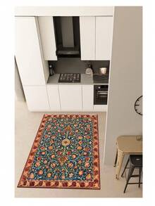Alfombra moderna turca Almohadilla de área con estampado minimalista + Opciones de tamaño de 80x250 cm a 180x280 cm Fabricada en Turquía - Azul menta - Ver 1