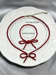 1 chiếc vòng cổ nơ Esbbela sang trọng màu đỏ/hồng nhạt, dây chuyền đính hạt thanh lịch dành cho nữ, có thể điều chỉnh độ dài 16+2 inch, phụ kiện tinh tế hàng ngày, quà tặng sinh nhật/kỷ niệm/năm mới. - Cây cung - Xem 7
