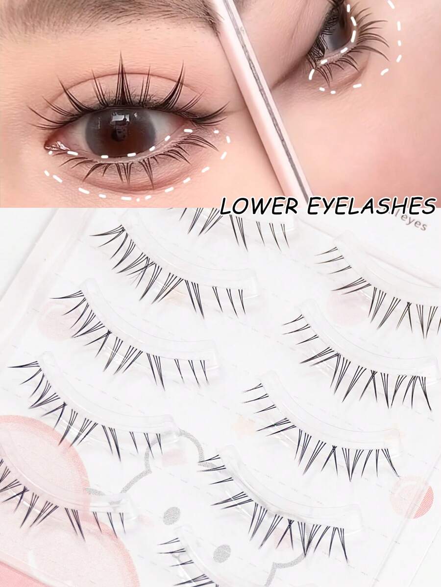 5 pares de pestañas postizas naturales y delicadas para la parte inferior de los ojos, adecuadas para principiantes, con rizo C, tallo transparente y suave, imitación de mink - Negro - Ver 1