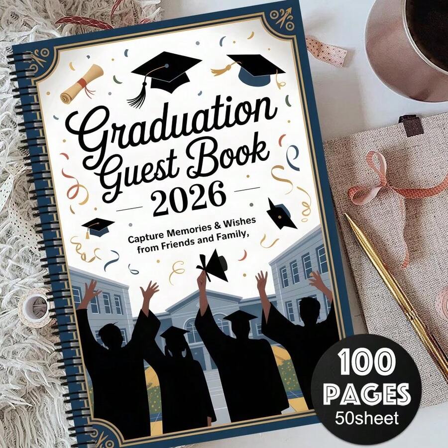 1本畢業紀念賓客簽名簿與留言本,2026畢業派對典禮紀念品,適合學生、校友、教師,記錄畢業時刻 - N - 查看 1
