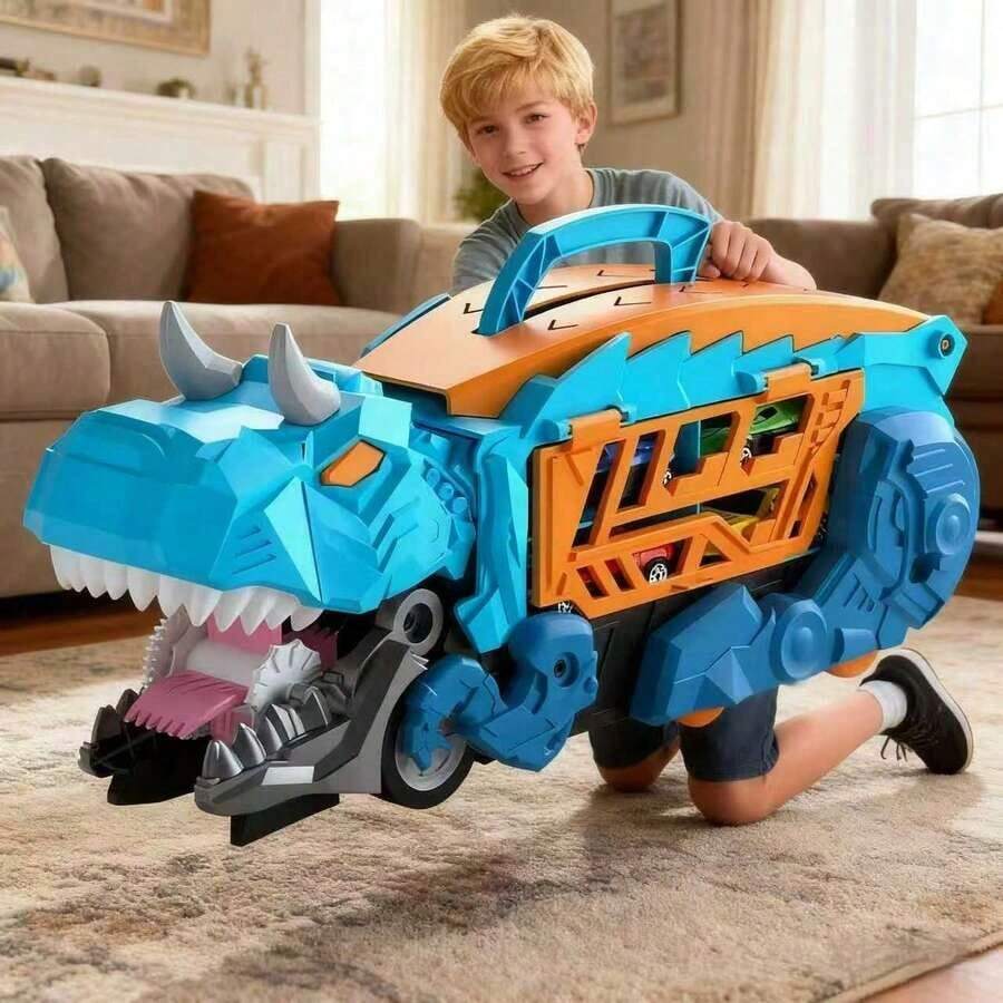 Dinosaur Truck Toy Series, Designed For Children And Toddlers, Includes 1 Dinosaur Transport Truck And 6 Racing Car Toys, Dinosaur Truck Can Launch Cars From Its Mouth, Suitable For Toddlers Aged 3-6 Years Old, Great Birthday/Christmas/Back To School Gift For Boys And Girls Aged 3-6 - Dinosaur Car - View 1