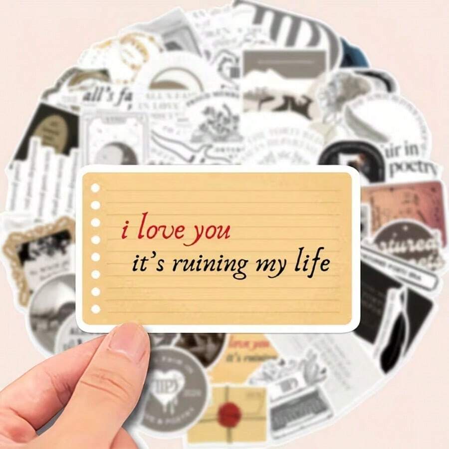 50 pegatinas con letras de conciertos, cantantes y música, perfectas para decorar portátiles, teléfonos, cuadernos, botellas de agua, cascos, monopatines, guitarras y equipaje - 50 piezas - Ver 1
