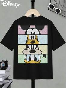 Disney Licensed Mickey Mouse & Friends Grid Print Kids' T-Shirt, Short-Sleeved Casual Top, Cute Themed Printed Tee, Perfect For Daily Wear, School Activities, Family Outings, Theme Park Visits And Holiday Gifts, Shipped From Local Warehouse - màu đen - Xem 3