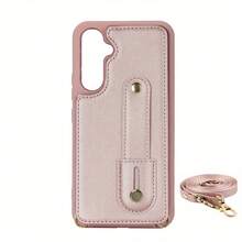 OUKNOEO 時尚人造皮革斜挎手機包，適用於 iPhone 18 17e Air 16e 15 14 13 Pro Max Plus S26 S25 Edge S24 Ultra A37 A57 Z Fold 7 6 5 4，附手腕帶與長掛繩 - 粉色 - 查看 32