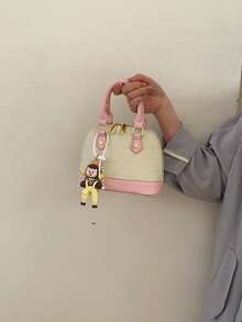 1 Peça Bolsa Feminina da Moda, Bolsa Tipo Concha Colorblock, Bolsa Transversal, Feita de Material de Couro PU, Inclui Pingente, Bolsa Casual Diária, Adequada para Jovens Senhoras - Adequada para Sair, Compras, Escola, Encontros, Presente, Escritório, Trabalho, Viagem. - Branco - Visão 8