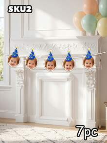 7/14/21pcs Customizable Birthday Photo Decorations, Personalized Photo Garland, 1st Birthday Banner, Personalized Birthday Hat Decor Garland, Birthday Party Gifts, Baby Shower/Gender Reveal Party Banner, Personalized Gift, Unique Gift - Multicolor - View 27