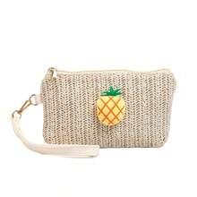 1pc Summer Fruit Decor Straw Clutch Bag, Refreshing Pineapple, Cherry, Strawberry Woven, Zipper Closure Coin Purse, Suitable For Vacation, Travel, Casual Daily Use - A - View 12