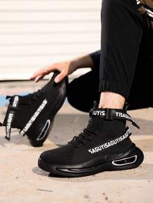 Men's Steel Toe Safety Shoes, Casual Series, Anti-Smash And Anti-Puncture, Comfortable And Fashionable Rubber Sole, Lightweight, Breathable, Black, Functional Work Shoes Suitable For All Seasons - Black - View 3