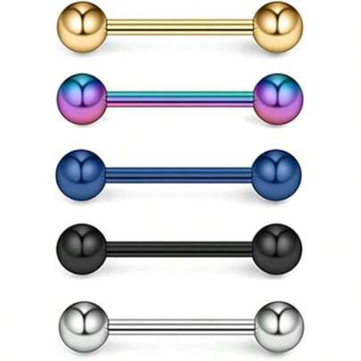 Anillos para la lengua para mujeres, barra de acero inoxidable, anillo para la lengua para hombres de 14 galgas, joyería de piercing de colores variados, 5 piezas