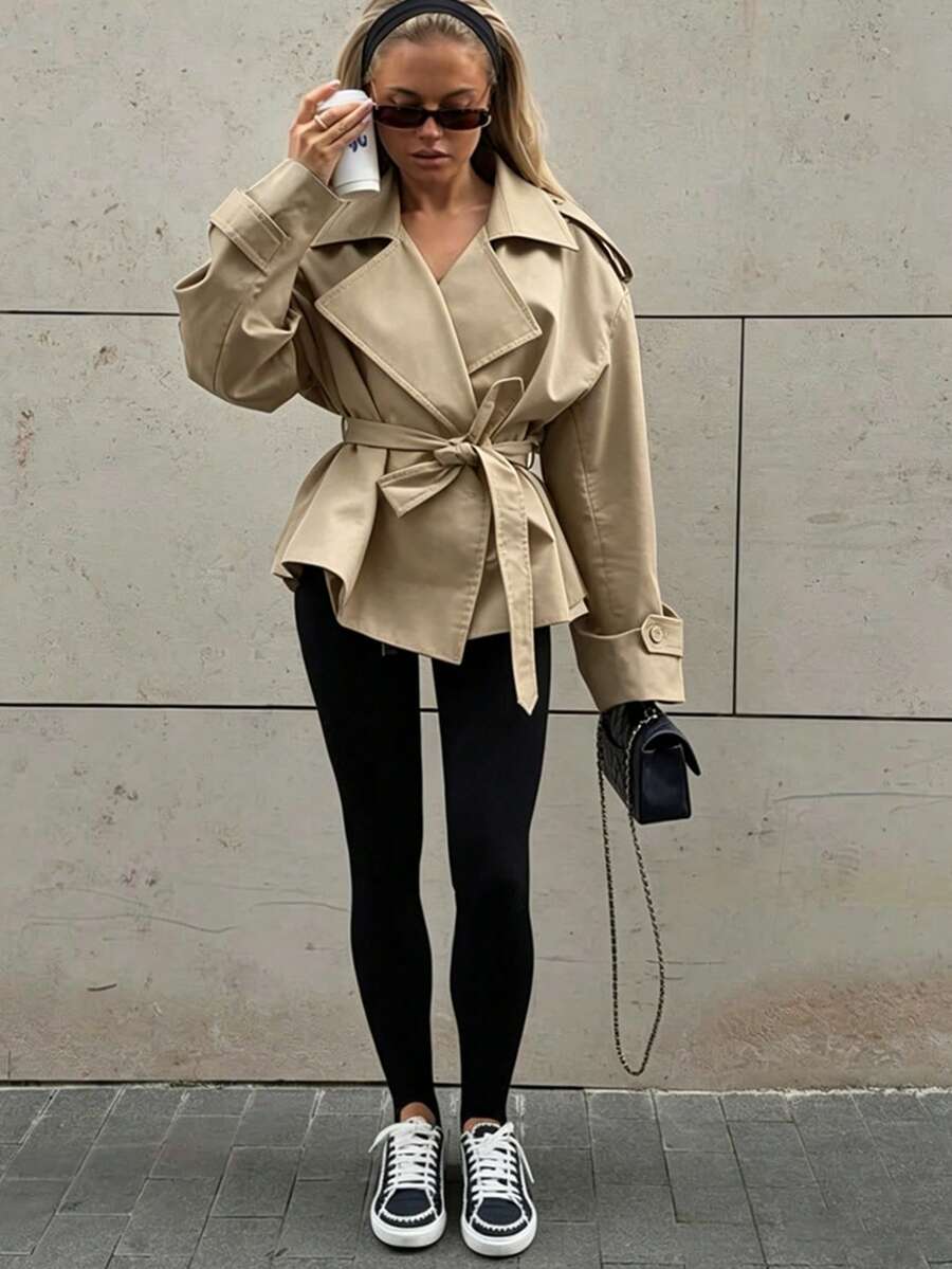 休閒優雅米色寬鬆外套 春秋冬 Y2K 風格 女款辦公外套 度假派對外套 - 卡其色 - 查看 1