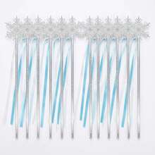 6pcs/12pcs Shiny Silver Snowflake Fairy Magic Wand, Blue & White Ribbon Handheld Scepter, Party Festival Costume Decor Prop - 12 Snowflake Sticks (Drill-free) - View 6